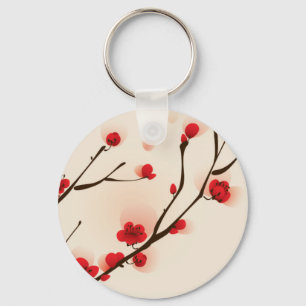Porte-clés Peinture asiatique de style, fleur de prune au