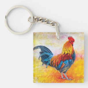 Porte-clés Peinture colorée d'art numérique de coq