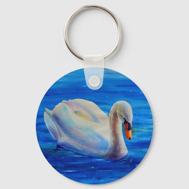 Porte-clés Peinture d'aquarelle de cygne blanc, sauvagine, oi (Recto)