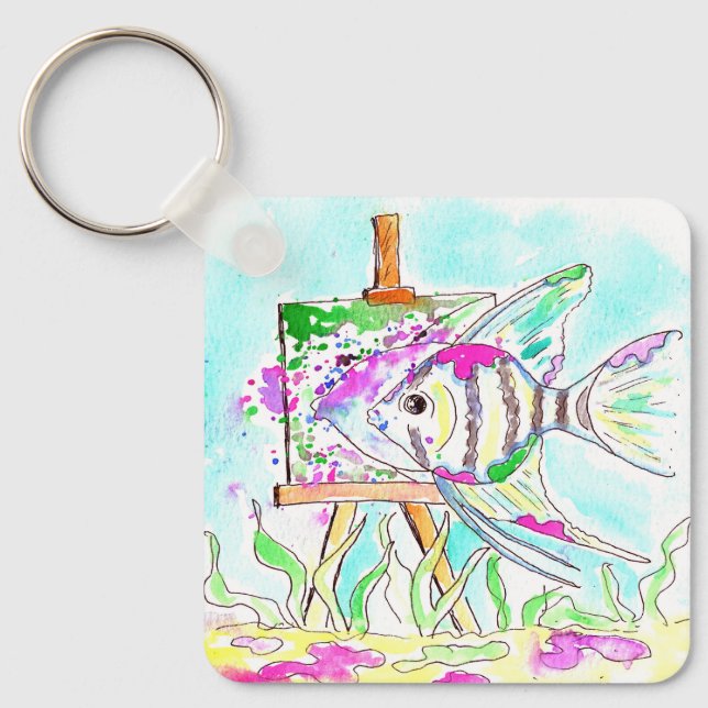 Porte-clés Peinture d'artiste des poissons-anges (Recto)