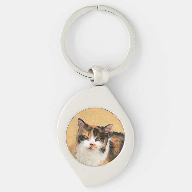 Porte-clés Peinture de chat Calico - Cute Original Cat Art (Devant)