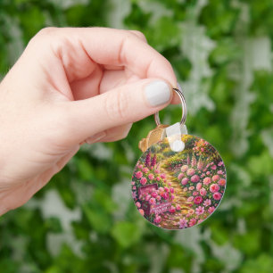 Porte-clés Peinture de chemin de jardin fleuri rose rêveur