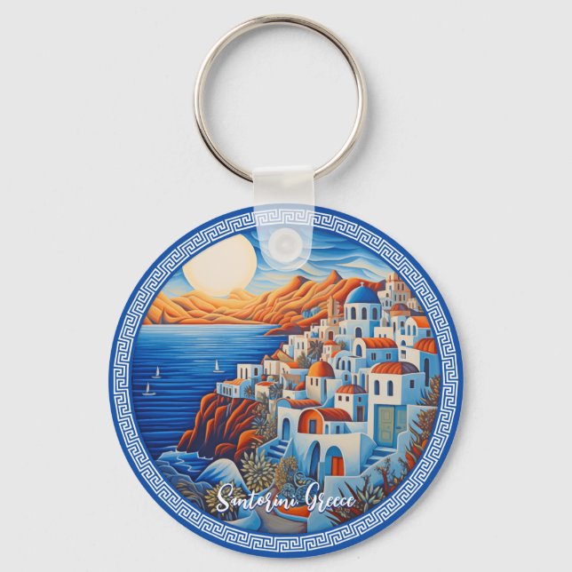 Porte-clés Peinture de Santorin Grèce | Art du voyage (Recto)