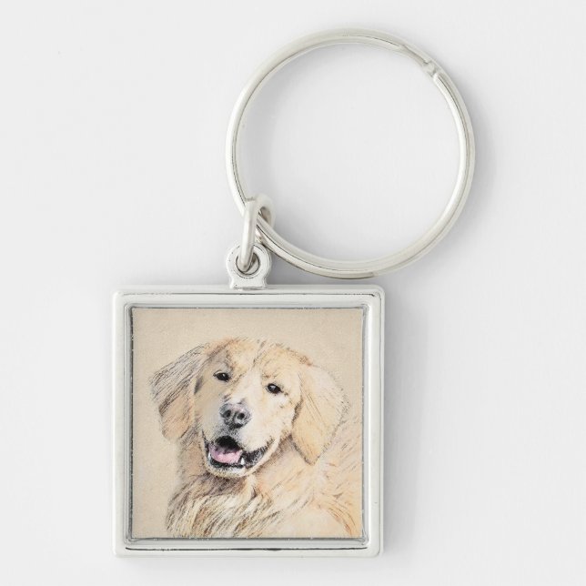 Porte-clés Peinture Golden Retriever - Joli art original chie (Devant)