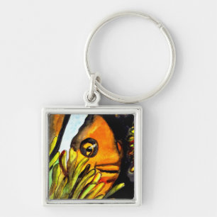 Porte-clés Peinture originale aquarelle Poisson Clown Orange