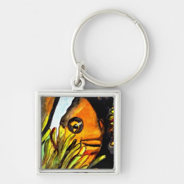 Porte-clés Peinture originale aquarelle Poisson Clown Orange (Devant)