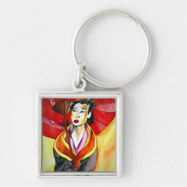 Porte-clés peinture originale d'art Geisha (Devant)