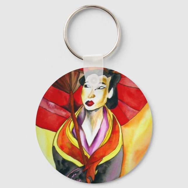Porte-clés peinture originale d'art Geisha (Recto)
