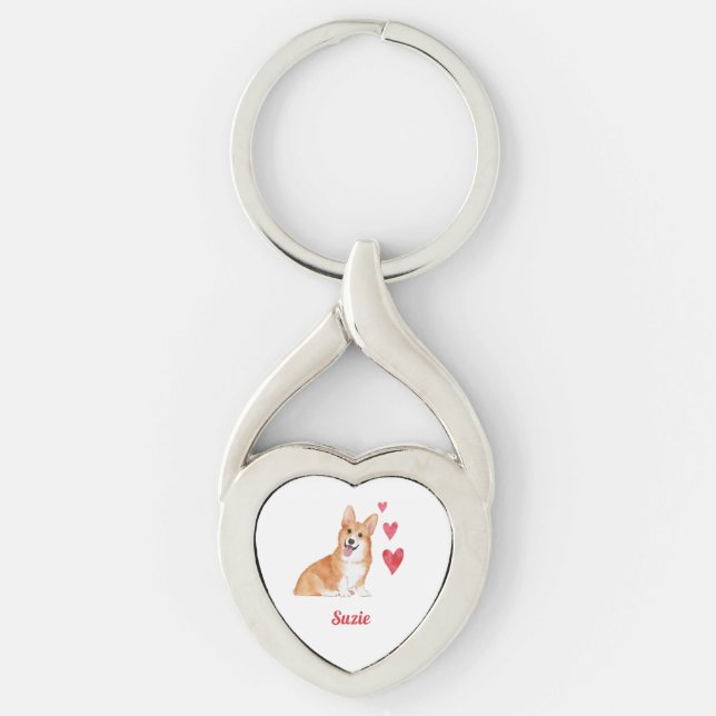 Porte-clés Pembroke Welsh Corgi Chien Nom Personnalisé (Devant)