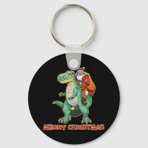 Porte-clés Père Noël à cheval sur un dinosaure, Père Noël T-R