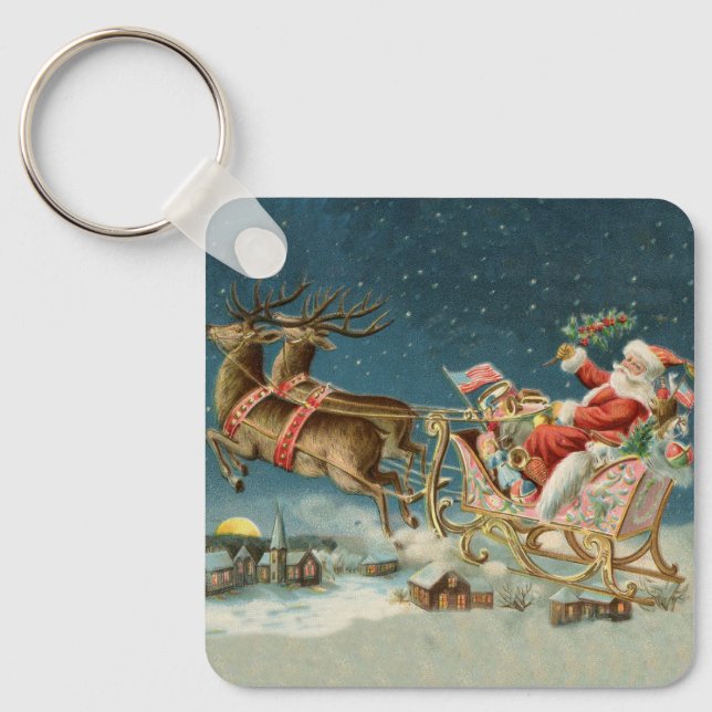 Porte-clés Père Noël Antique Sleigh Reindeer (Recto)