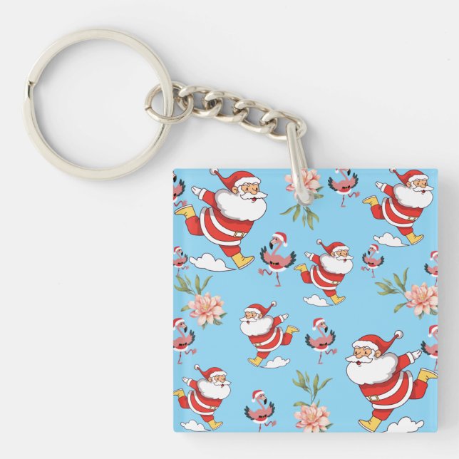Porte-clés Père Noël Flamant Tropical Motif de Noël (Devant)