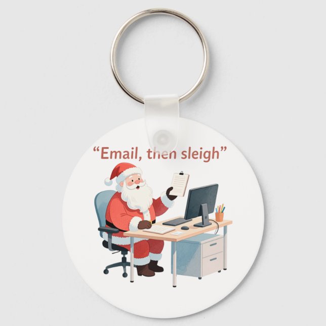 Porte-clés Père Noël travaille à un bureau équilibrant les e- (Recto)