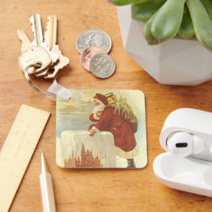 Porte-clés Père Noël victorien de Noël vintage dans une chemi