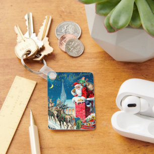 Porte-clés Père Noël victorien de Noël vintage sur une chemin