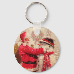 Porte-clés Père Noël Vintage Bonhomme de Neige Noël Souvenir