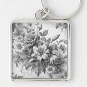 Porte-clés Perfection florale noire et blanche