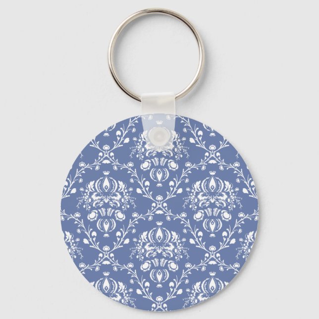 Porte-clés Périwinkle bleu et blanc Damas (Recto)