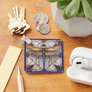 Porte-clés Perles de dragonfly Amethyst Gold Mère de Pearl