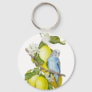 Porte-clés Perroquet bleu dans l'arbre à citrons - Art botani