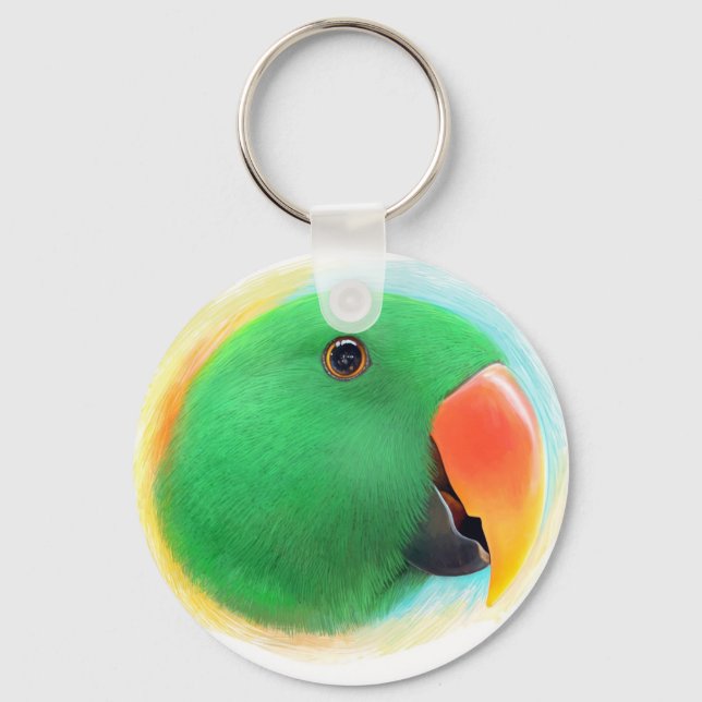Porte-clés Perroquet vert eclectus peinture réaliste (Recto)