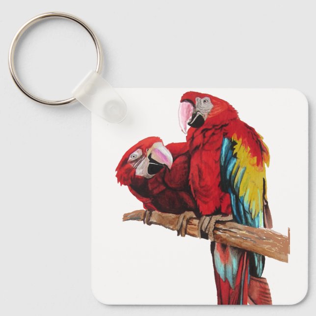 Porte-clés Perroquets de perroquets de macaw rouge Aquarelle  (Recto)