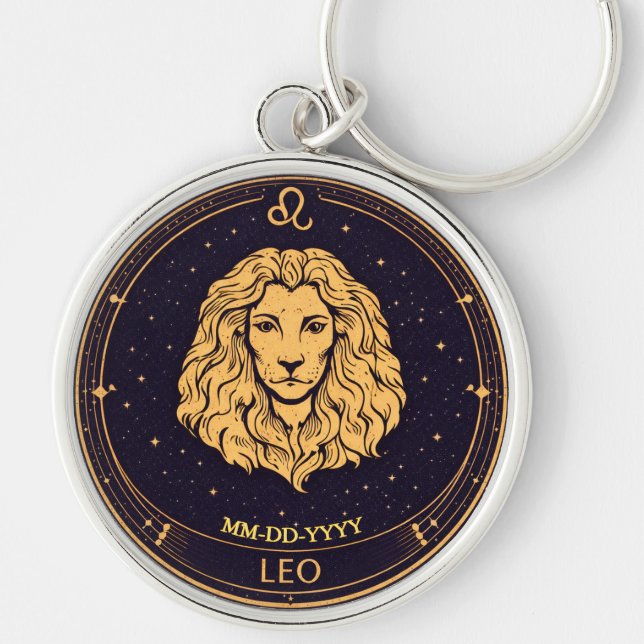 Porte-clés Personalised Leo Zodiac Keychain with Birth Date (Devant)
