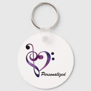 Porte-clés Personalized Bass and Treble Clef Heart Keychain