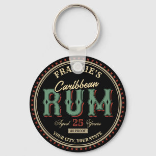 Porte-clés Personalized Caribbean Rum Liquor Bottle Label Bar