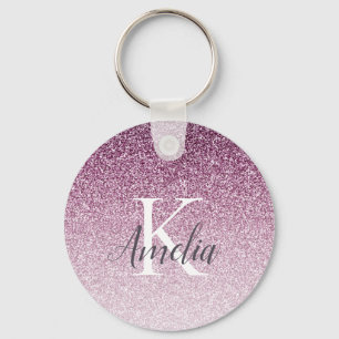 Porte-clés Personalized Elegant Purple Glitter Monogram Name