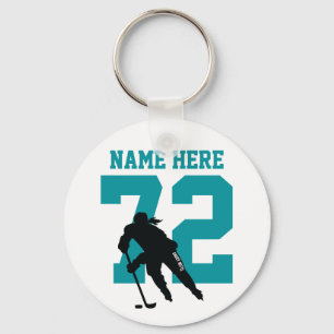 Porte-clés Personalized Girls Hockey Player Name Number Teal