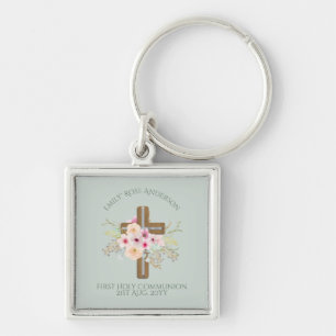 Porte-clés Personalized Holy Communion Floral Cross