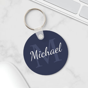 Porte-clés Personalized Navy Blue Monogram and Name