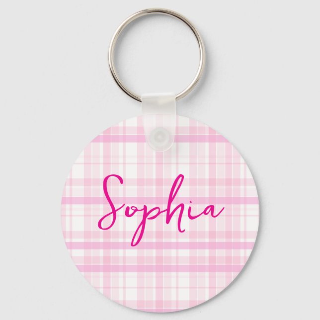 Porte-clés Personalized Pink Plaid keychain  with Name  (Recto)