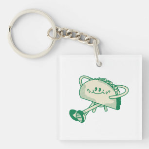 Porte-clés Personnage de mascotte de taco vert mignon qui mar