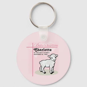 Porte-clés Personnalisable, Baptême, Rose, Fille, Agneau