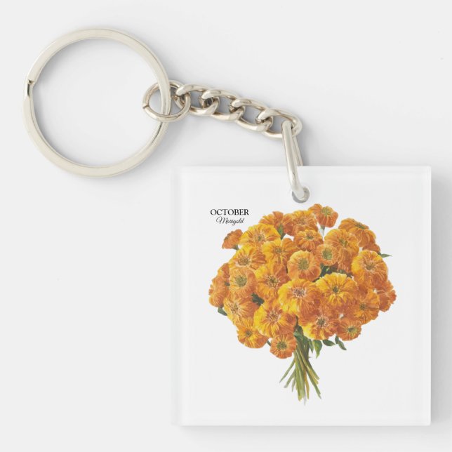 Porte-clés Personnalisable Octobre Marigold Cadeau Anniversai (Devant)