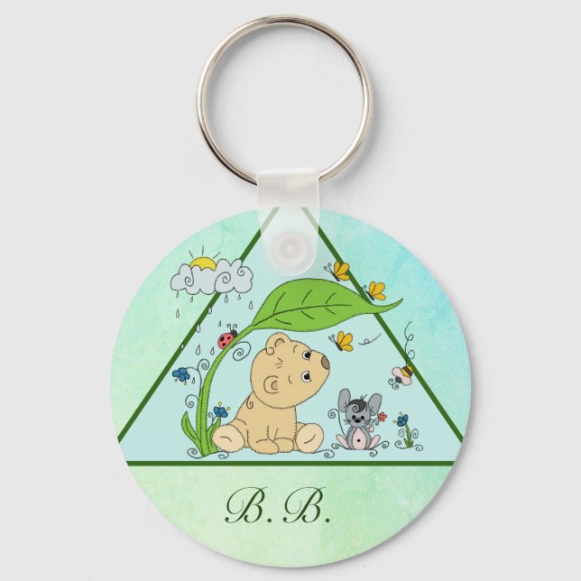 Porte-clés Personnalisation des ours sous la pluie (Recto)