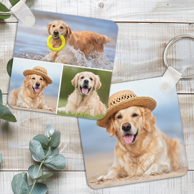 Porte-clés Personnalisé 4 Photo Collage moderne Animaux Amour (Créateur téléchargé)