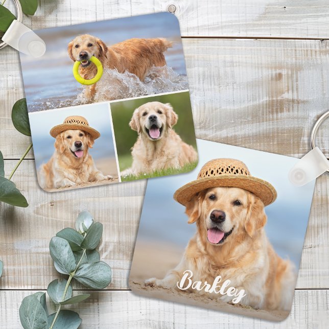 Porte-clés Personnalisé 4 Photo Collage moderne Animaux Amour (Créateur téléchargé)