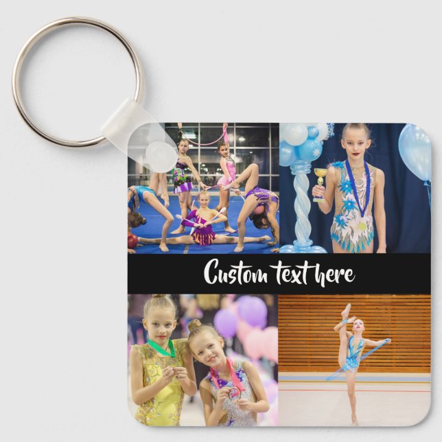 Porte-clés Personnalisé 5 Photos Collage Gymnastique Noir Bla (Recto)