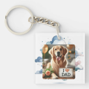 Porte-clés Personnalisé Animal Photo Chien Papa Blue Watercol