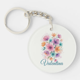 Porte-clés personnalisé avec nom et fleurs à l'aqu