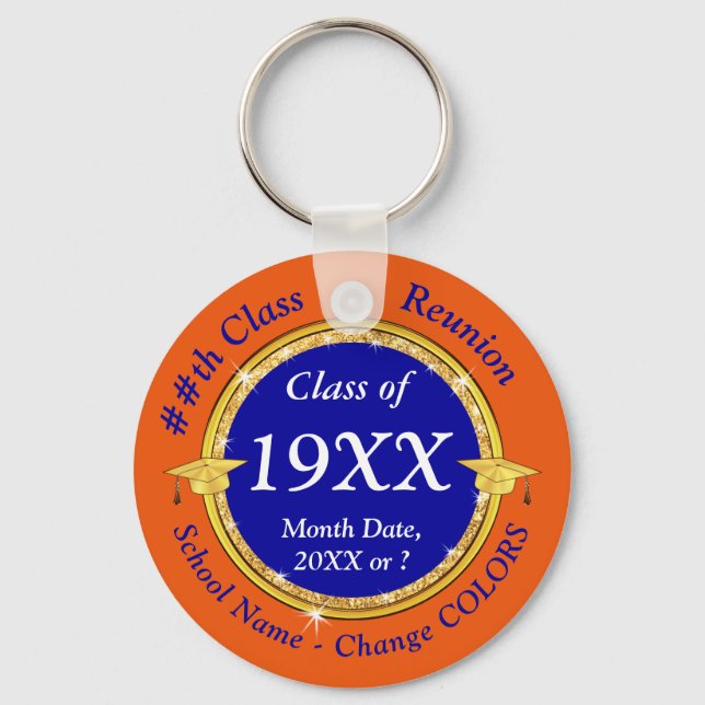 Porte-clés Personnalisé, Classe Faveurs Réunion, Orange, Bleu (Recto)