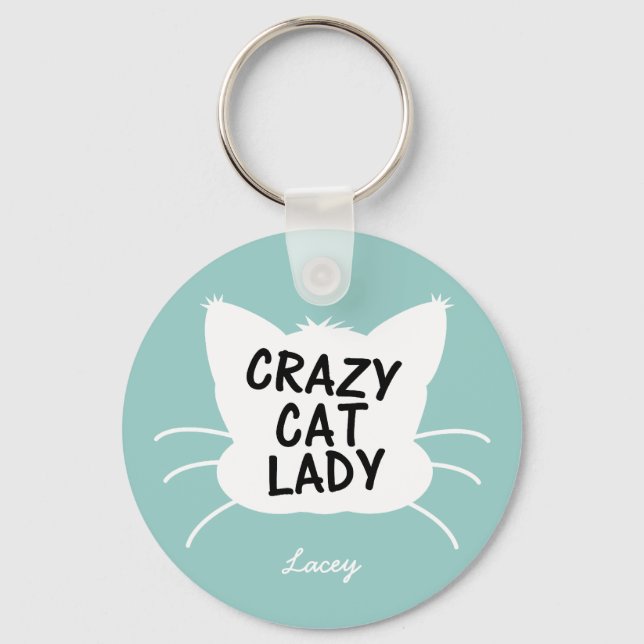 Porte-clés Personnalisé Crazy Cat Lady - accoudoir bleu (Recto)