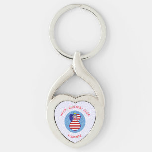 Porte-clés personnalisé d'ange d'anniversaire USA 