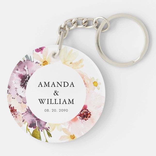 Porte-clés personnalisé de mariage floral (Dos)