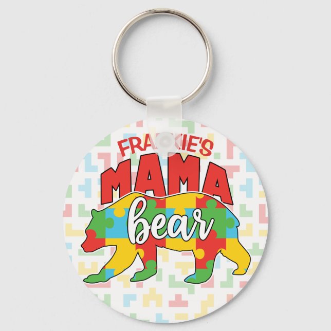 Porte-clés Personnalisé Enfants NOM Mama Ours Sensibilisation (Recto)