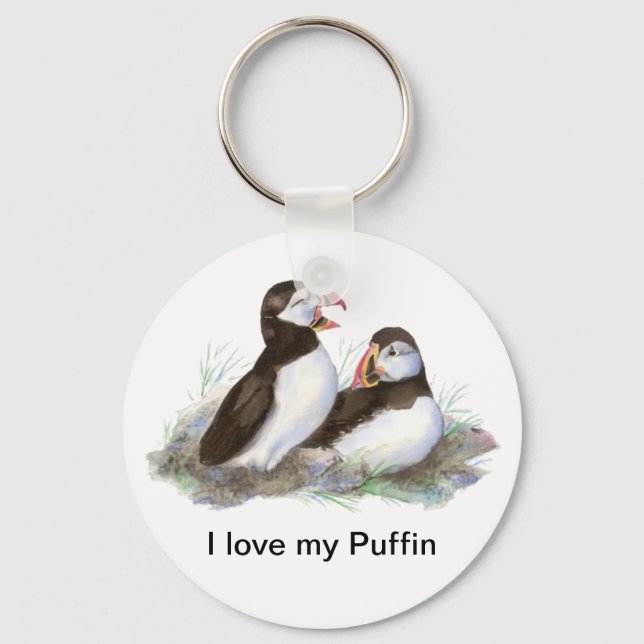 Porte-clés Personnalisé "I love my Puffin", de mignonettes d' (Recto)