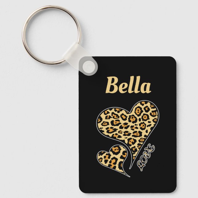 Porte-clés Personnalisé Love Heart Empreinte de léopard Retro (Recto)